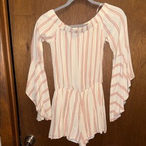 Sage Off-Shoulder Striped Jumpsuit in Cream and Pink